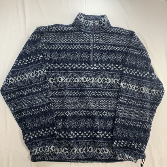 Vintage Nautica Blue Abstract Fleece Mens XL USA 1/4 Zip Sweatshirt Sweater - Picture 1 of 9
